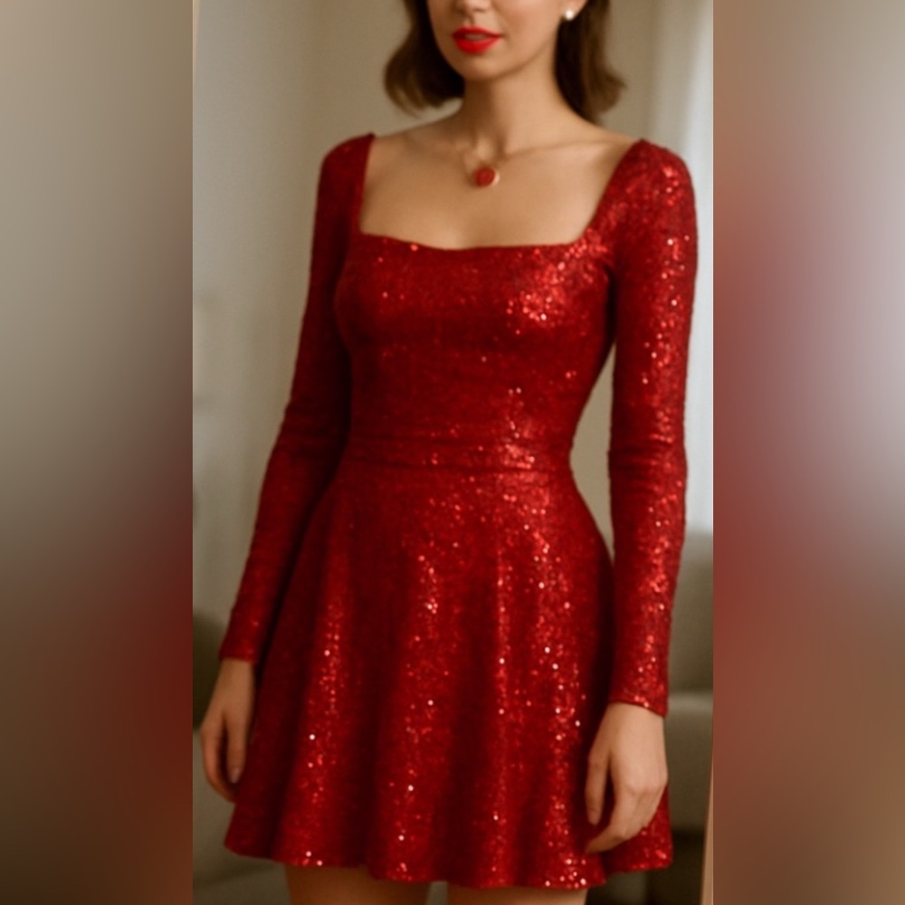 #135 Homecoming/Holiday Elegant Red Sequin Square Neck Dress - size 18/2X